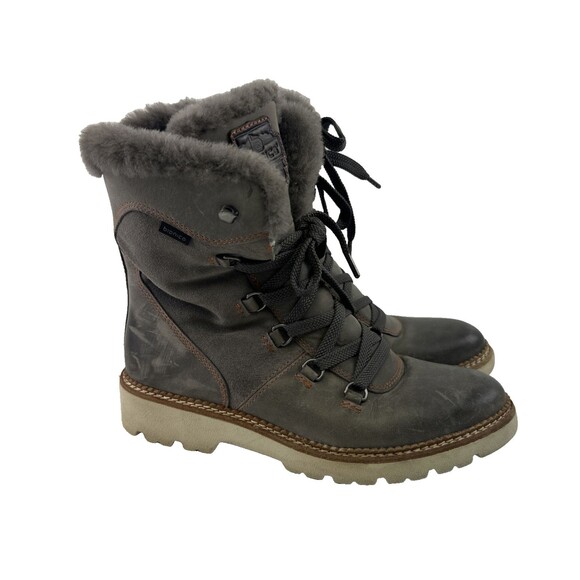 Bionica Demee Waterproof Boot Gray Suede Shearling Cuff Lace Up Zip Ankle 9.5 - Picture 1 of 16